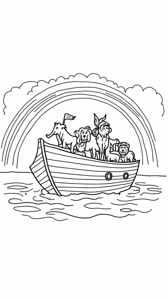 noah’s ark rainbow coloring page